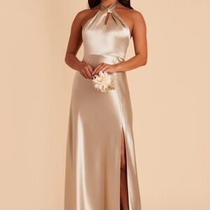 BIRDY GREY BRIDESMAID MONICA DRESS SHINY SATIN NEUTRAL CHAMPAGNE